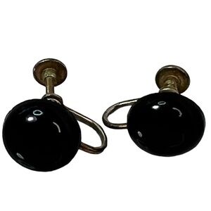 Vintage Screwback Clipon Earrings Black Retro Minimalist Classic